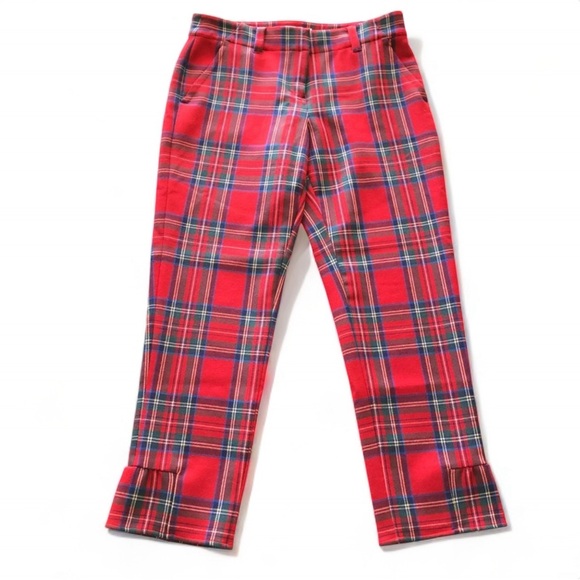 Vineyard Vines Jolly Plaid Ruffle Calypso Red Cocktail Pant Women’s Size 00 NWT - Picture 1 of 15
